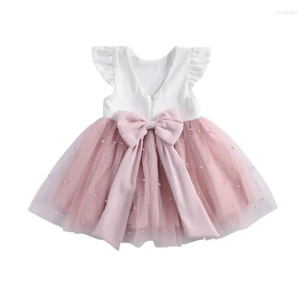 Kız Elbiseler Citgeesummer Moda Prenses Bebek Kız Kız Elbise Ruffles Kollu Katı Dantel Patchwork Geri Bowknot Tutu 1-8YEARS