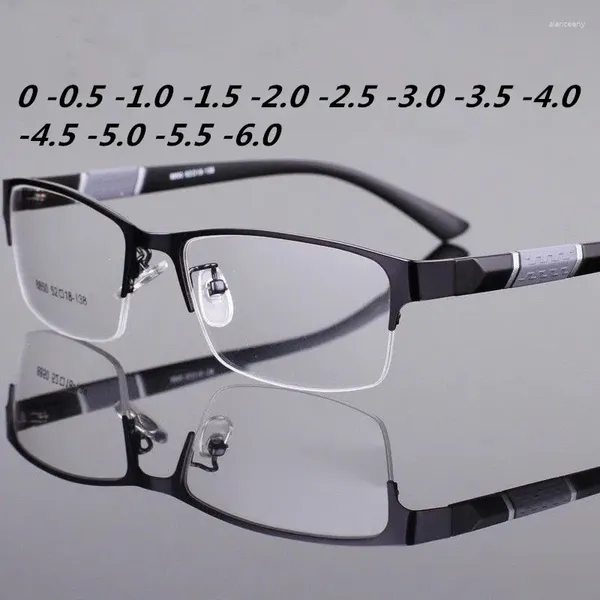 Óculos de sol -1 -1.5 -2 -2.5 -3 -3.5 -4 -4.5 -5 Miopia Óculos Homens Retro Metal Frame Square Estudantes para Mulheres 2024