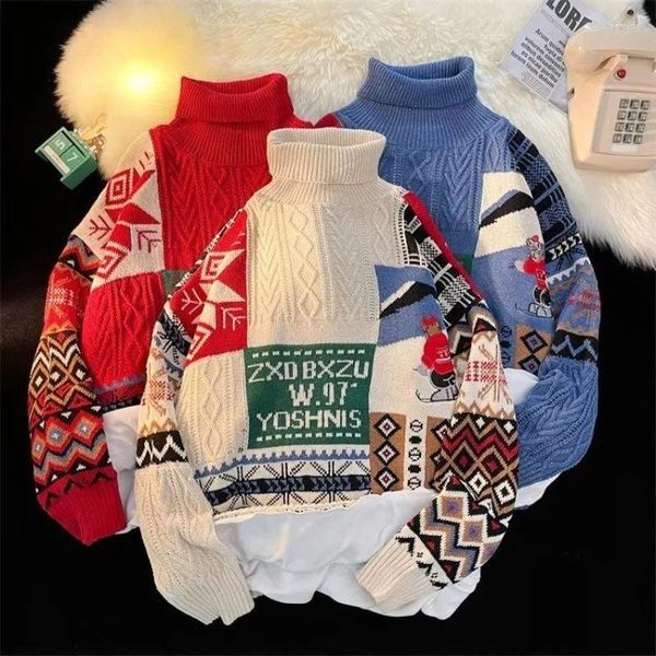 Kadın Sweaters Retro Noel Ağacı Tarzı Sweater Sonbahar kış aylarında erkekler ve kadınlar için gevşek yüksek boyunlu kadife yastıklı üst