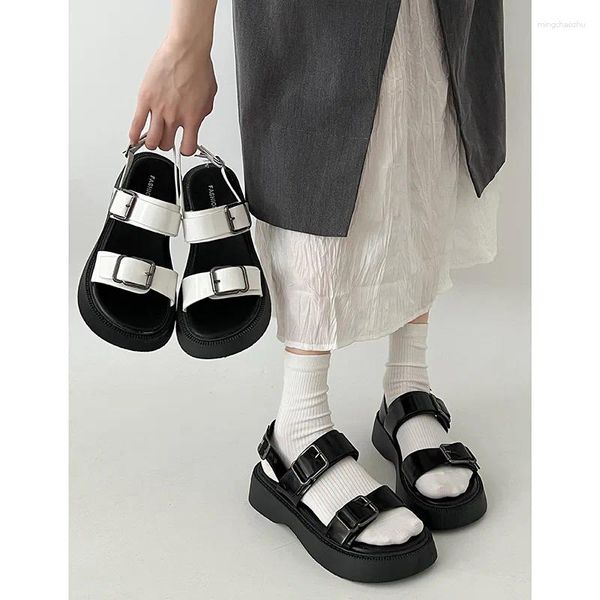 Sandálias Maogu Mulheres Preto 2024 Verão Branco Casual Plataforma Sapatos Feminino Moda Chunky Sole Buckle Mulher Roman Sport Sandal 40