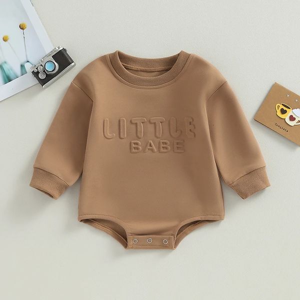 Kleinkind geborenes Kleinkind Mädchen Junge Baby Sweatshirt Strampler Einfarbig Buchstabenmuster Langarm Overall Niedliche Kleidung 240118