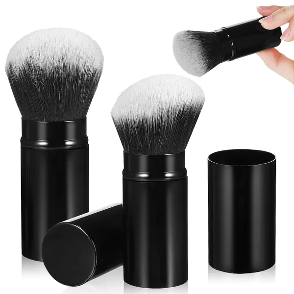 Pincéis de maquiagem 2 pcs pincel aplicador de pó fundação blush com tampas ferramentas de viagem fibra artificial