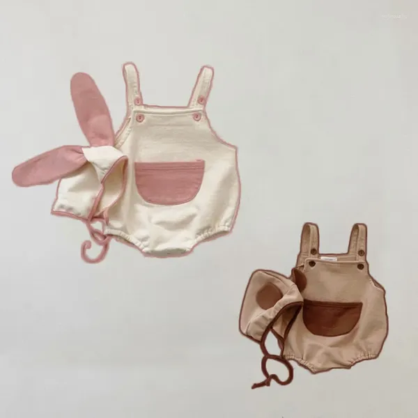 Strampler Frühling Sommer Baby Junge Mädchen Niedlichen Tier Kappe 2 stücke Sets Bär Infant Kleinkind Baumwolle Ärmellose Body Mit Tasche