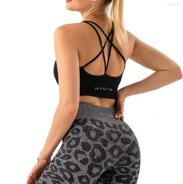 Roupas de Yoga Nvgtn Camiseta Sem Emenda Florescer Sutiã Spandex Top Mulher Fitness Elástico Respirável Aumento de Peito Lazer Esportes Roupa Interior