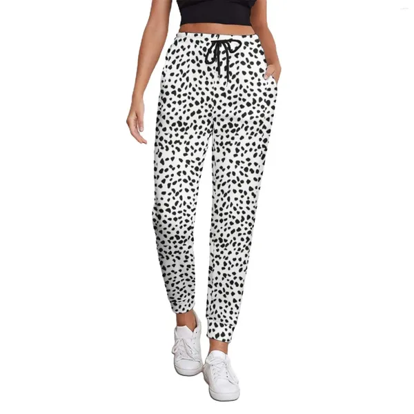 Calças femininas Dalmation Imprimir Jogger Bolinhas Pretas Y2K Corredores Primavera Senhoras Casual Personalizado Calças Grande Tamanho Presente