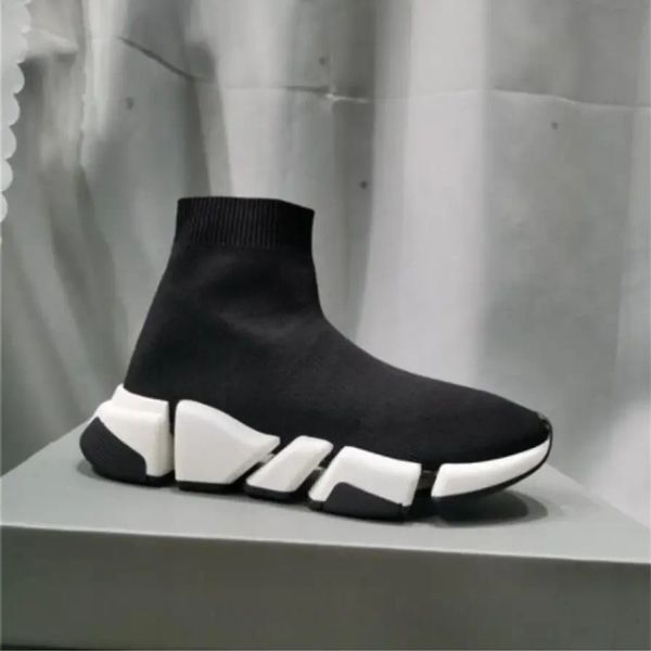 Nova moda masculina tecido elástico sapatos casuais mulheres sola grossa tênis plataforma 2.0 1.0 treinador preto branco corredor 35-45 sapatos esportivos mocassins meias botas de sapato