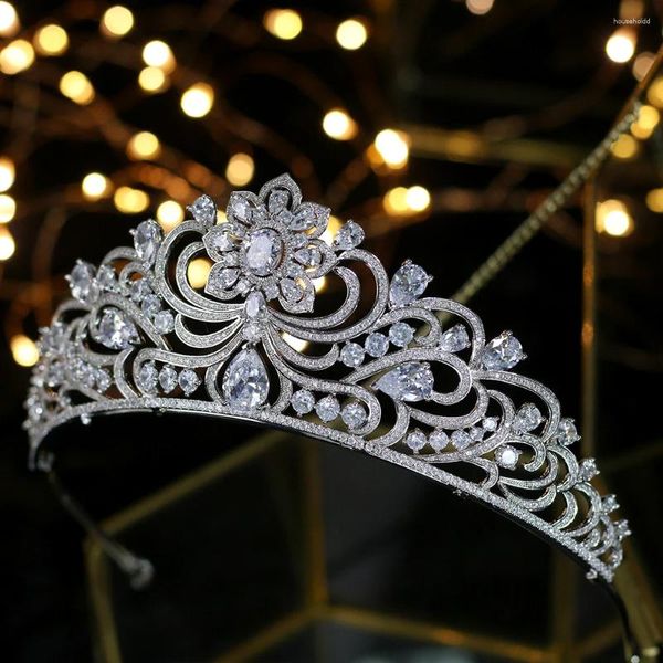 Grampos de cabelo vintage headpieces cristal brilhante grande zircão coroa nupcial cz tiara acessórios de casamento noiva jóias presente da dama de honra