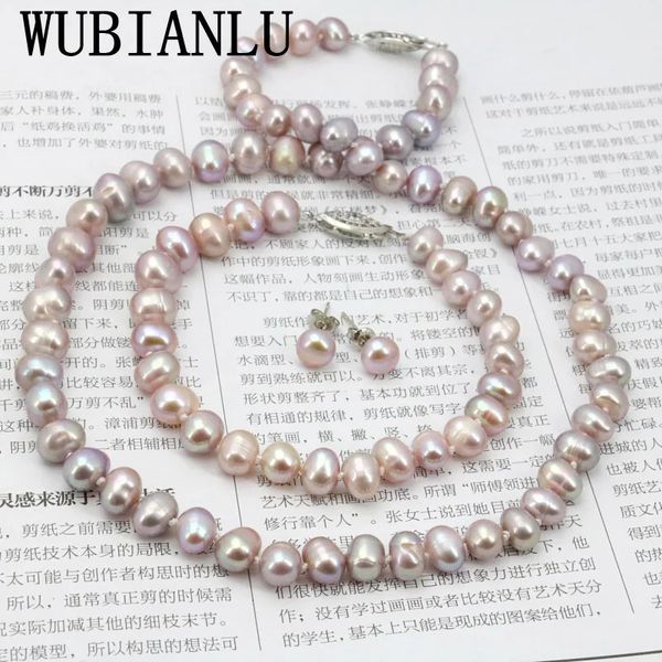 WUBIANLU Purpel Collana di perle Set Chiusura di pesce Collana da 78 mm Bracciale da 18 pollici Orecchino da 75 pollici Orecchini per donna Design 240122