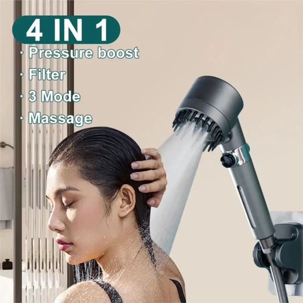 Spazzola da bagno portatile ad alta pressione Soffione doccia a 3 modalità 4 in 1 Ugello per soffione doccia massaggiante ad alta pressione con filtro 240122