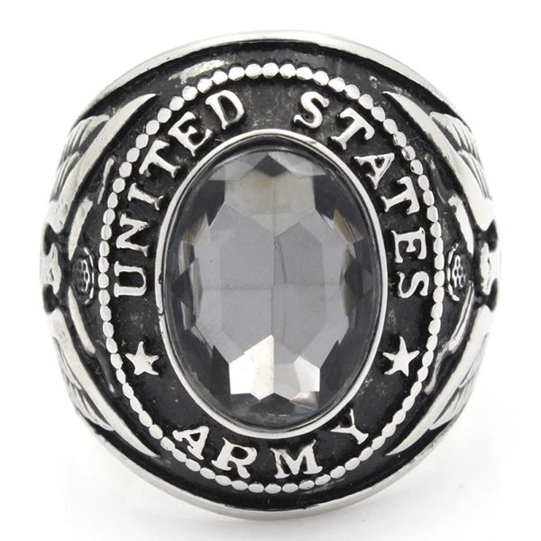 Herren-Ring 240125 aus 316L-Edelstahl der US-Armee mit Militärveteranenstein