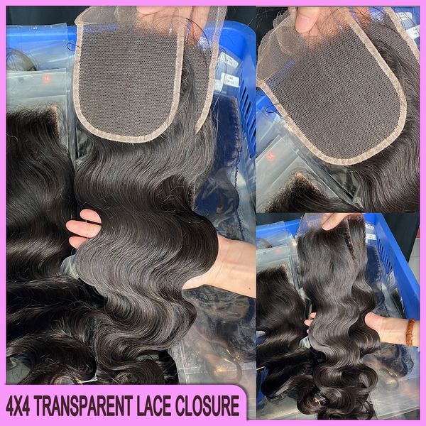 Перуанский натуральный цвет 100% человеческие волосы объемная волна 4x4 прозрачные кружевные наращивания волос дешевые бразильские малазийские индийские