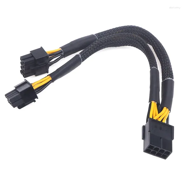 Cabos de computador 20cm trançado y-divisor gpu adaptador cabo pcie 8 pinos fêmea para duplo 2x8 pinos (6 2) macho pci express extensão de energia