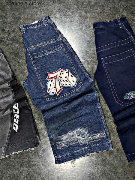 Jeans masculinos retro baggy harajuku denim jeans jnco y2k homens mulheres baixa ascensão hip hop preto reto calças de perna larga calças punk streetwear t240205 t240205