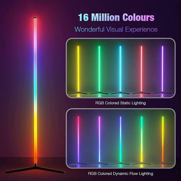 Lâmpada de chão inteligente RGB Dream Color com sincronização de música moderna, 16 milhões de cores que mudam de luz ambiente permanente com controle remoto APP