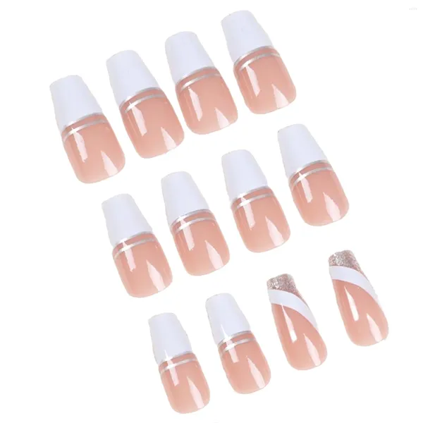 Unhas Falsas Francesas Bordas Brancas Rosa Falso Longo Prego Quadrado Com Borda Para Amante De Manicure Diariamente Casa DIY