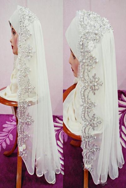 Favolosi veli da sposa musulmani arabi Chic appliqued in pizzo con perline Hijab Dubai S velo da sposa arabo donne accessori per occasioni speciali9978957