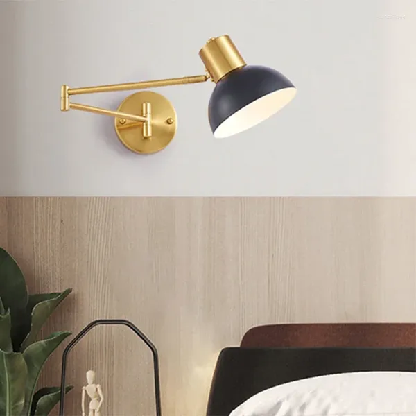 Lâmpadas de parede E27 LED Simplicidade Lâmpada Galvanoplastia Hardware Rotatable Sconces Luz Indoor Home Bedside Quarto Sala de estar Decoração