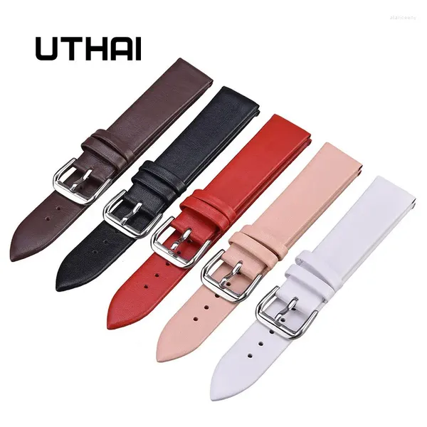 Watch Bands Uthai P20 Armband Belt Woman Watchbänder echte Lederbandband 12-24 mm Multicolor
