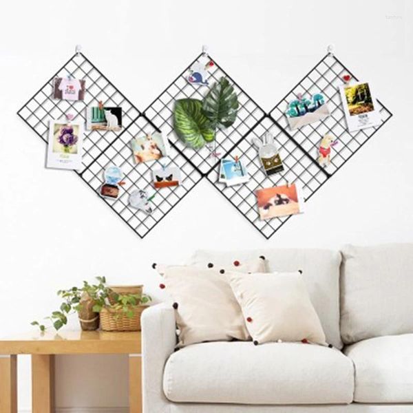 Placas decorativas 30x30cm estilo ins grade de metal parede pos grades cartões postais quadro de malha casa quarto diy decoração prateleira quadrada de ferro 1 peça