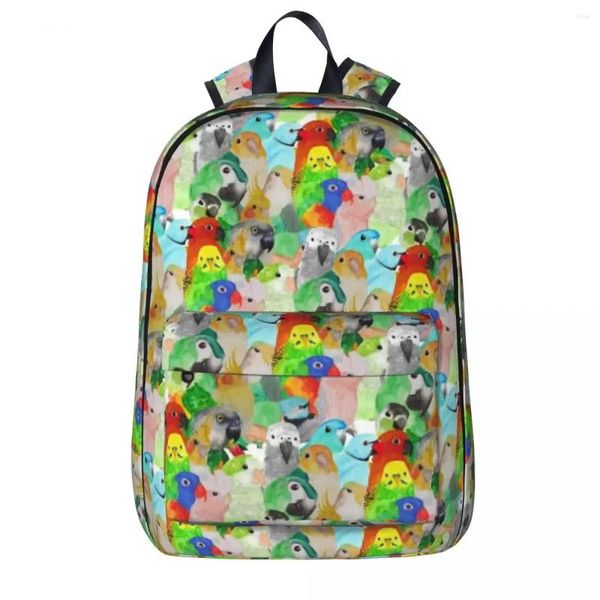 Mochila aquarela papagaios meninos meninas bookbag crianças saco de escola dos desenhos animados crianças mochila portátil ombro