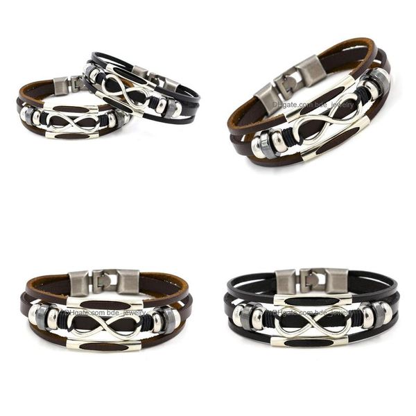 Charme pulseiras infinito pulseira de couro mtilayer envoltório pulseira punhos para mulheres homens moda jóias presente e areia gota navio dhvsp