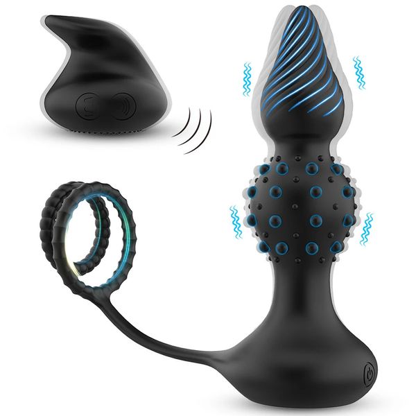 Massageador de próstata vibrador anal duplo pênis anel peniano controle remoto ânus contas vibratórias butt plug brinquedos sexuais para homens gay 240202