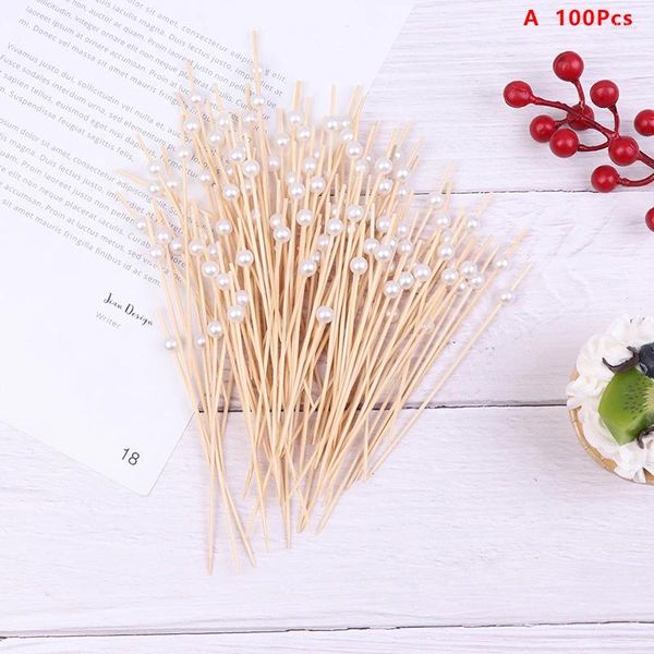 Çatallar 100pcs 12cm tek kullanımlık beyaz inci bambu seçmek büfe cupcake meyve çatal parti tatlı salata çubuğu kokteyl sarkma düğün dekor