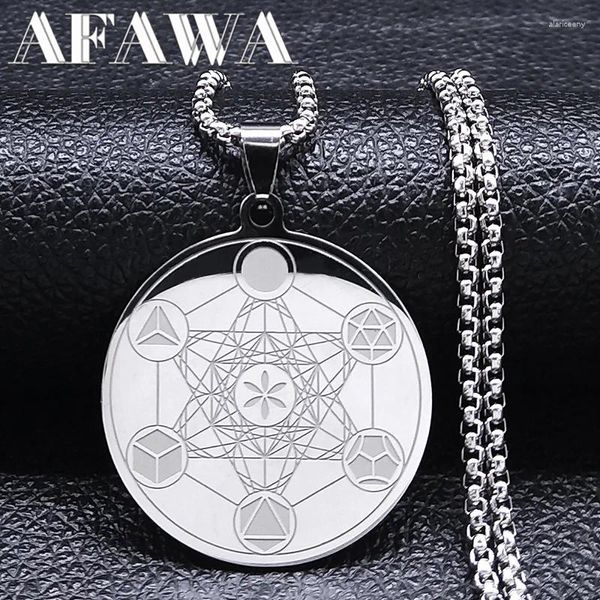 Colares Pingente Anjo Selo Arcanjo Metatron Cubo Colar Para Mulheres Homens Aço Inoxidável Flor Da Vida Jóias Flor De La Vida Collar