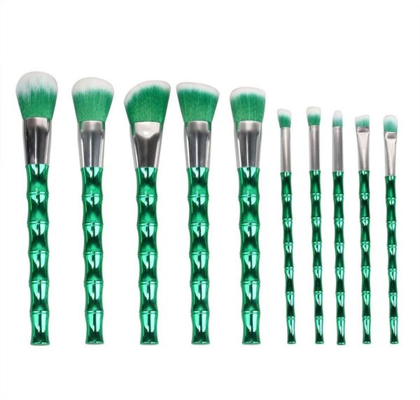 Ismine 10 pezzi nuovi pennelli per trucco alla moda economici pennelli per trucco a forma di bambù verde set di strumenti per pennelli cosmetici7766808