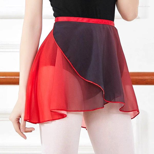 Bühnenkleidung Erwachsene Ballettrock Tanzkleid Einteiliges Chiffon-Gymnastikröcke Frauen Lyrical Soft Lace Up Ballerina-Kostüme