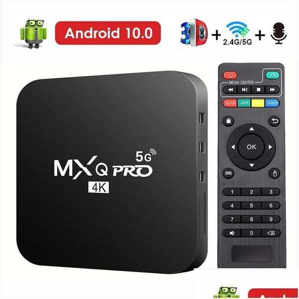 Set Top Box Tv Pintar Android 10.0 Mxq-Pro 4K Hd 2.4 Box/5G Dual-Wifi Vídeo 3D Media Player Home Theater Set-Top Drop Delivery Elect Dhbjj
