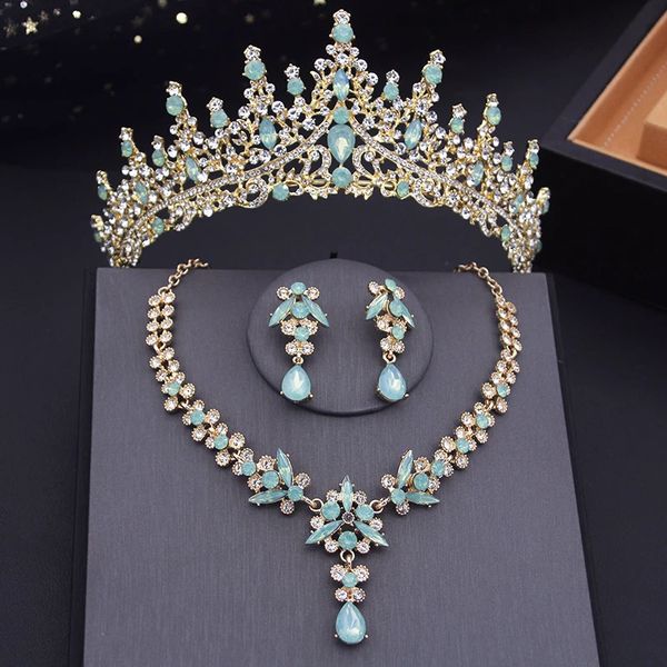 Vintage Brautschmuck Sets für Frauen Tiaras Krone Halsband Halskette Ohrringe Abschlussball Braut Hochzeitskleid Set Zubehör 240202