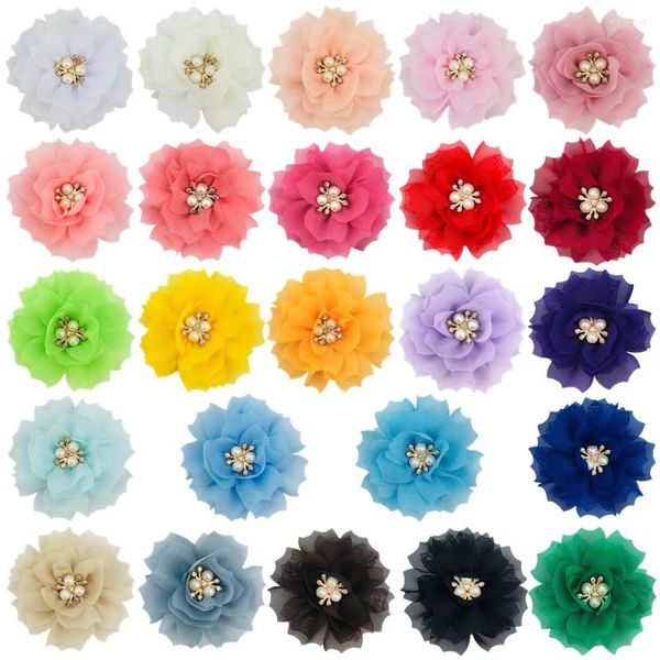 Accessori per capelli 100 pezzi/lotto fiori in tessuto con perla strass centro per fasce scarpe spille decorazioni floreali