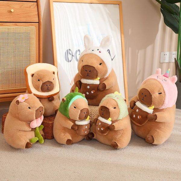 Capivara transformar em pão uncorn brinquedos de pelúcia adorável dos desenhos animados animais recheados bonecas presente de férias decoração de casa sofá travesseiros de pelúcia 240202