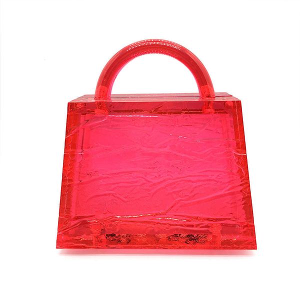 Borsa da donna di vendita calda, borsa da pranzo trapezoidale trasparente di nuovo colore, borsa con crack di ghiaccio rosso rosa, borsa rossa con bocca CHIC 240207