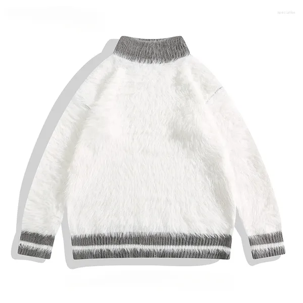 Erkek Sweaters Sonbahar Kış Mink Velvet Renk Bloklu Erkekler/Kadın Kore Tembel Stil Yüksek Son Yarım Yarım Yatak Günlük Sıcak Örgü Üstleri