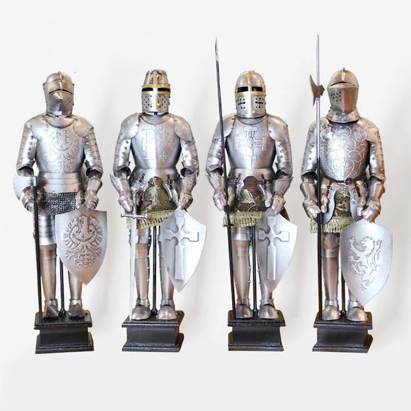 Retro ferro clássico medieval armadura cavaleiro estátua decoração acessórios para casa nordic restaurante enfeites decoração de mesa 240123