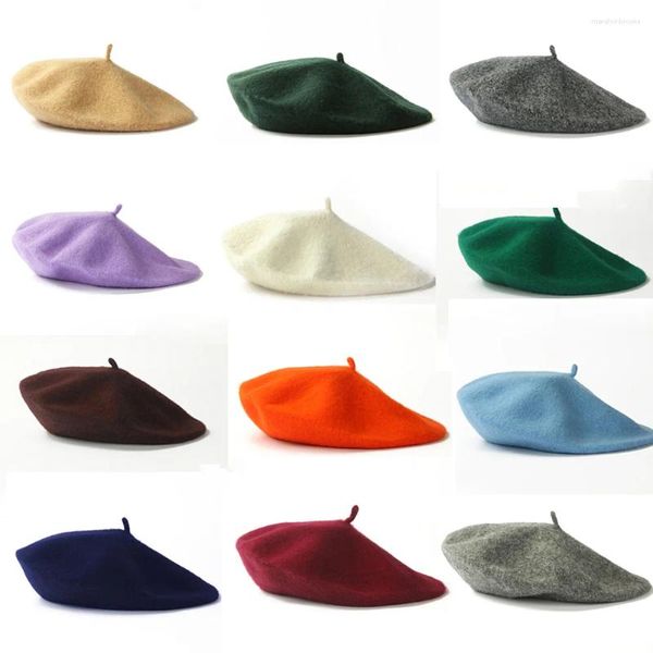 Berets vintage mulheres meninas lã estilo artista francês quente inverno gorro chapéu macio cor sólida boina confortável bonés