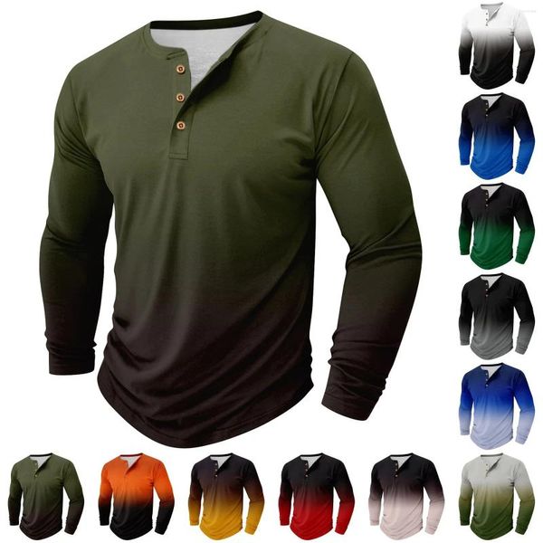 Camiseta masculina ao ar livre vintage com decote em v botão manga longa moda esportes camiseta outono temperamento jovem ropa para hombre