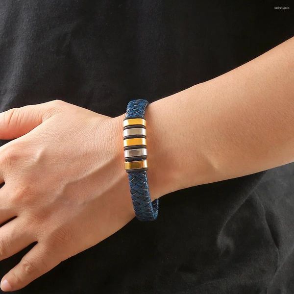 Charme pulseiras - vendendo pulseira de couro de aço inoxidável masculino lago azul fivela magnética luxo high-end jóias presente