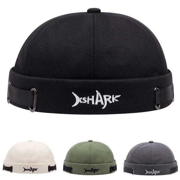 Berretti a cuffia/teschio Cappello a cupola vintage Cappello a cuffia senza tesa unisex Ricamo a squalo Tinta unita Tendenza Docker Cappello invernale regolabile Berretti a cuffia YQ240207