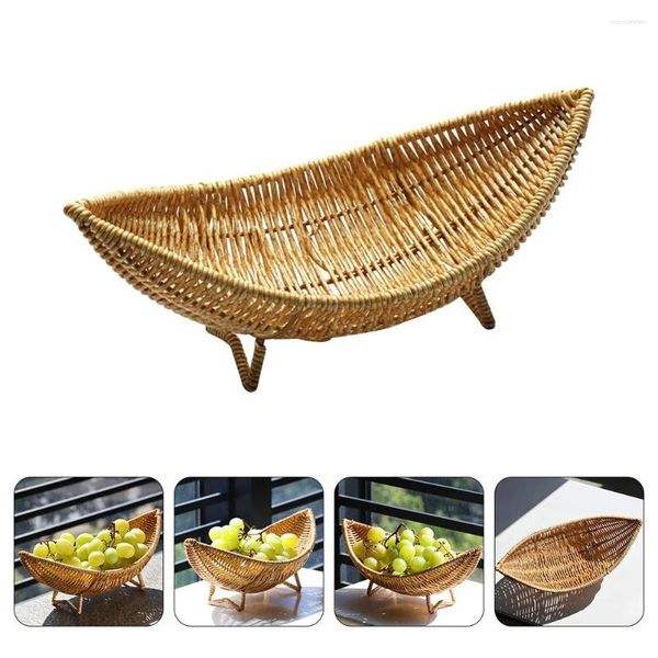 Pratos Rattan Fruit Bowl Rústico Touch Snack Storage Experimente Cesta Decoração para Casa Plástico