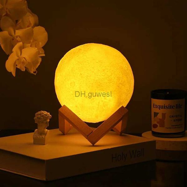 Ночные светильники 3D Moon 8/6см ночной светодиодный светодиодный светодиодная лампа к постели теплой световой лампы на столовую лампу для дома Decor YQ240207