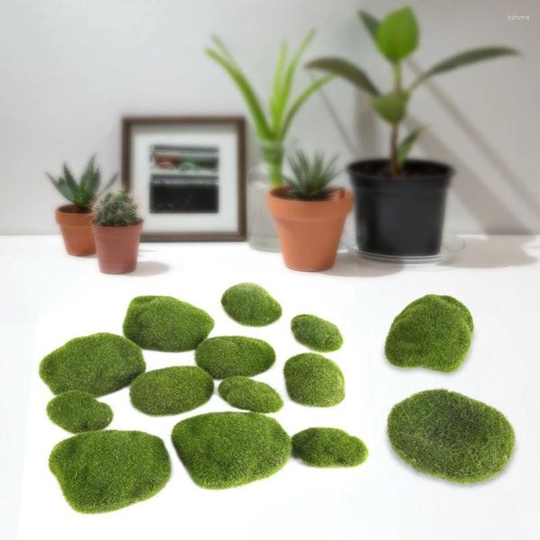 Fiori decorativi 12 pezzi verdi muschio artificiale pietre simulazione erba briofite bonsai giardino fai da te paesaggio decorazione