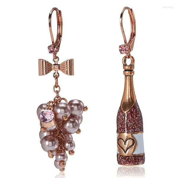 Ohrstecker 2024 Mode Frauen Elegante Asymmetrie Rose Herz Champagner Flasche Schleife Trauben Tropfen Zirkon Intarsien Jewerly