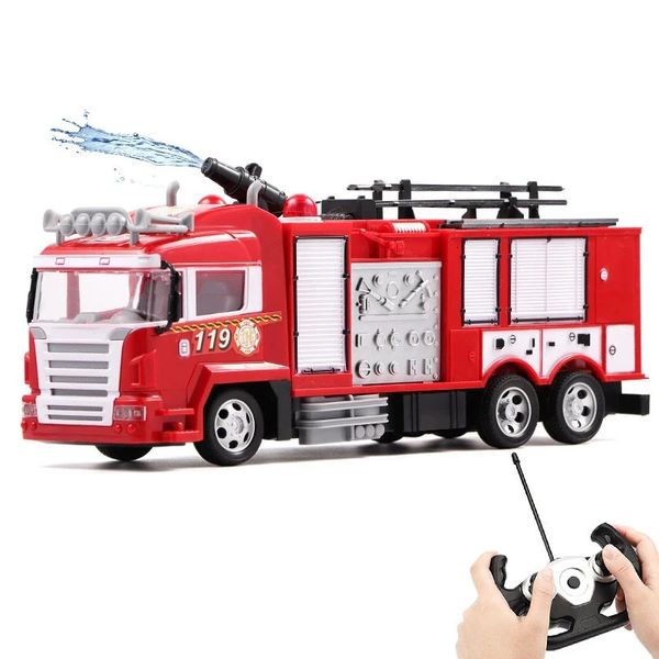 RC Sprinkler Feuerwehrauto Ton- und Lichtmodell Elektrofahrzeug Onekey Wassersprühfahrzeuge Simulation Geschenke Spielzeug für Kinder 240119