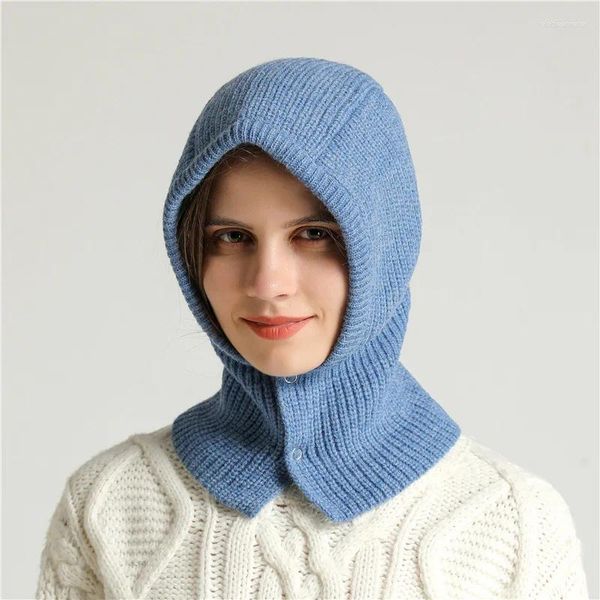 Berretti con chiusura a scatto stile passamontagna lavorato a maglia cappello sciarpa integrale per le donne inverno caldo collo magico anello sciarpa maschera berretto berretto pullover