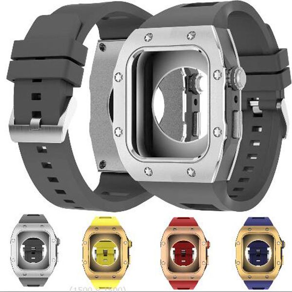Smart-Armband-Armbänder, Panzerlegierungs-Shell-Abdeckung mit Silikon-Band-Set, integriertes Gehäuse, Armband, Smartwatch-Band für Apple IWatch-Bänder 8, 7, Serie 6, SE 5, 4, 44 mm, 45 mm