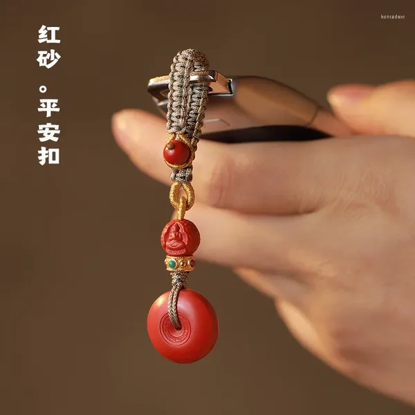Schlüsselanhänger Natürlicher Zinnober Roter Sand Sichere Schnalle Autoschlüssel Anhänger Weibliche Benmingnian Hochwertige Kette Geschenk