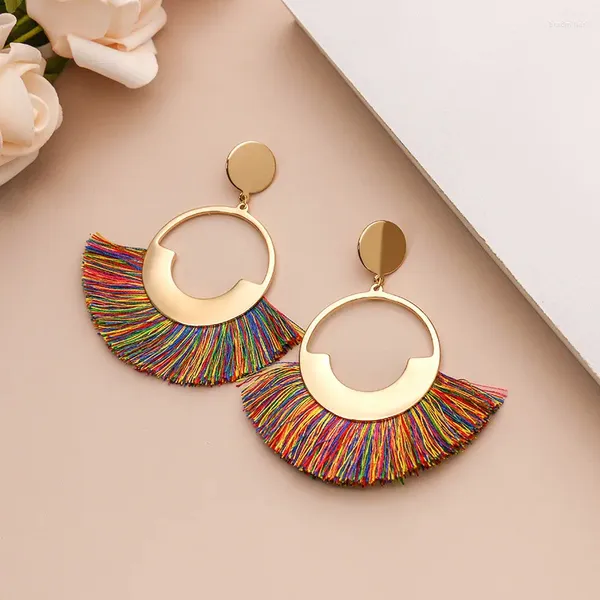 Baumeln Ohrringe Mode Farbe Quaste Frauen 2024 Trendy Metall Runde Temperament Geometrische Boucle Oreille Femme Großhandel